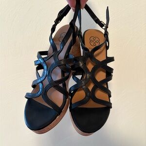 Chic Black Leather Wedge Sandals